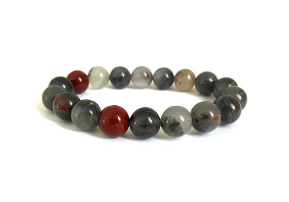 Handmade Beaded 10MM Multi Colour African Bloodstone Stretchable Bracelet Round, Smooth 18cm for mens, womens, gf, bf and adults.