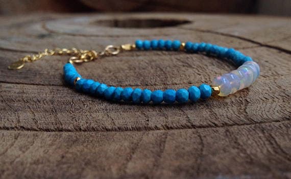 Bracelet Opal Welo Ethiopia, Turquoise Sleeping Beauty, adjustable, pearls Karen Hill Tribe in 24k Gold Vermeil, Gold Filled, Bohemian 5 to 4 mm Code- WAR6357