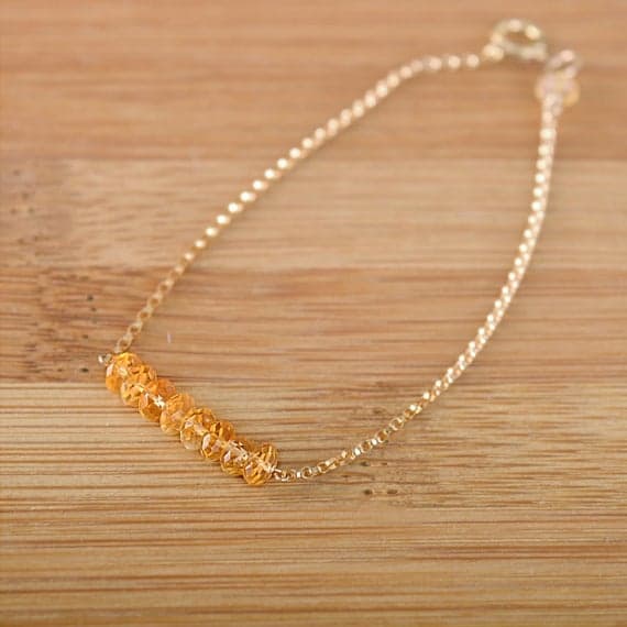 24k gold Artisan Loose 4mm Yellow Natural Citrine stacking Bracelet Rondelle, Faceted 18cm for mens, womens, gf, bf and adults.