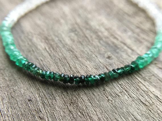 925 sterling Silver memorial gift 2.5-3mm stacking Green Emerald Moonstone  Bracelet Rondelle, Faceted 7" for mens, womens, gf, bf & Adult.