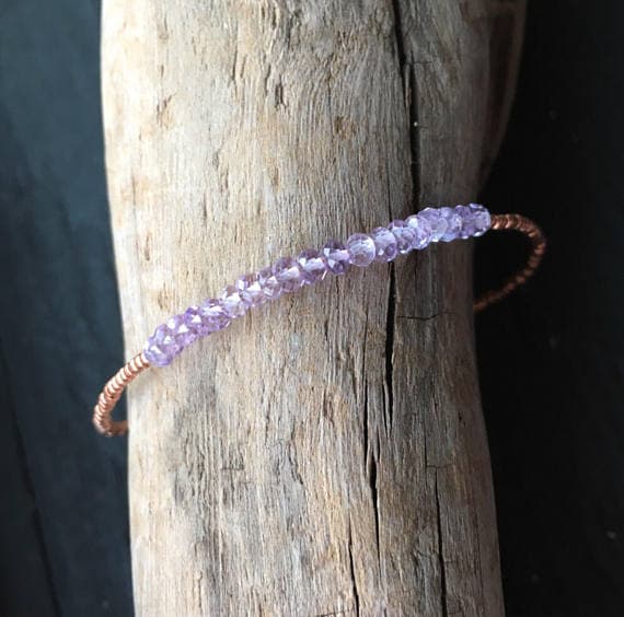 24k gold Plated Positive Energy Gold helling 2.5-3mm stacking Purple Lilac Amethyst Bracelet Rondelle, Faceted 7" for mens, womens, gf, bf & Adult.