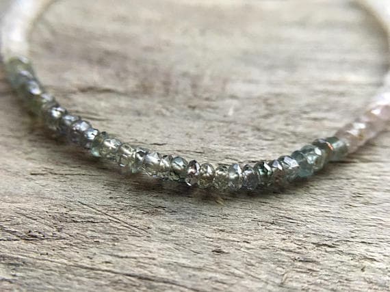 925 sterling Silver love beach youth 2-2.5mm stacking Multi Olive Green Sapphire Moonstone Bracelet Rondelle, Faceted 7" for mens, womens, gf, bf & Adult.