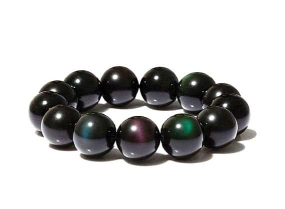 love beach youth 10mm Multi Colour Rainbow Obsidian  Stretchable Bracelet Round, Smooth 18cm for mens, womens, gf, bf and adults.