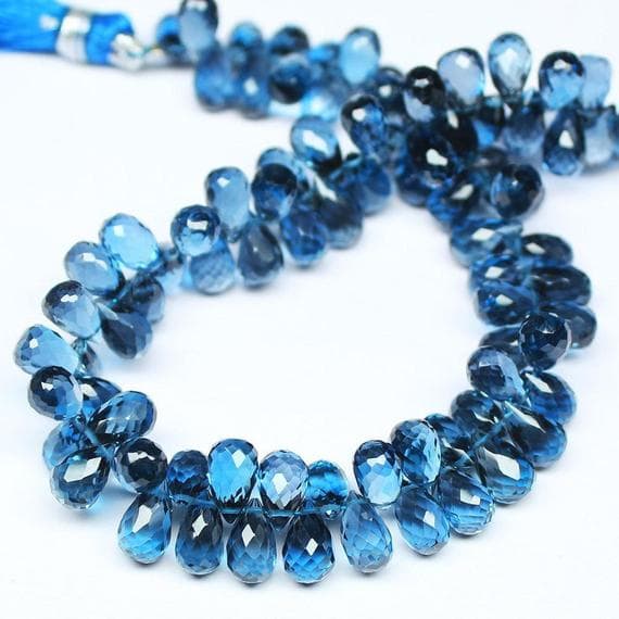 1 strand london blue topaz tear drop faceted 6 pieces strand gemstone beads, jewelry supplies for jewelry making, bulk beads, for meditation jewellery for Reiki Healing  gemstone 7mm