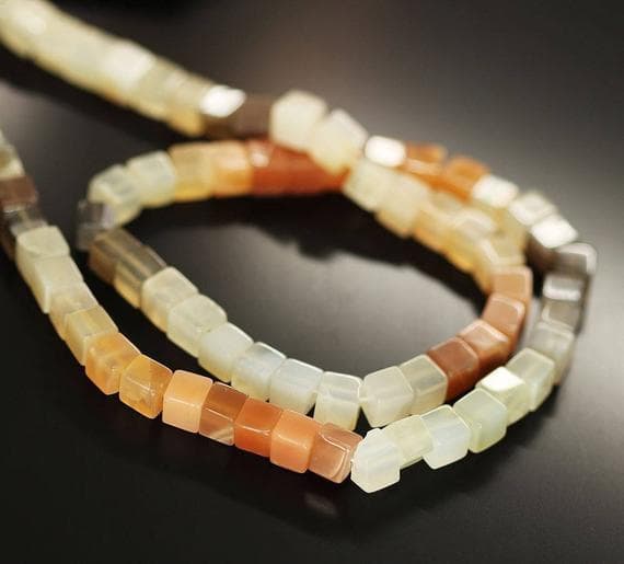 1 strand multi moonstone square box smooth 16'' long strand gemstone beads, jewelry supplies for jewelry making, bulk beads, for meditation jewellery for Reiki Healing  gemstone 5mm to 6mm