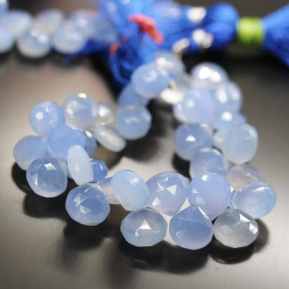 1 strand blue chalcedony heart drop faceted 7'' long strand gemstone beads, jewelry supplies for jewelry making, bulk beads, for meditation jewellery for Reiki Healing  gemstone 10mm to 13mm