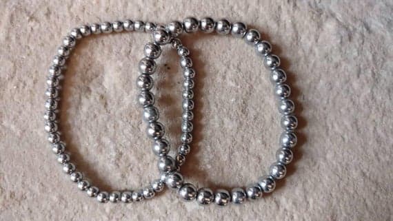 925 sterling silver Grounding 6mm Silver Hematite Stretchable Bracelet Round, Smooth 18cm for mens, womens, gf, bf and adults.