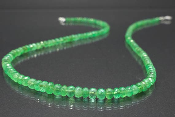 925 sterling Silver Jewelry Energy 4-7mm stacking Green Colombian emerald  Necklace Rondelle, Faceted 17" for mens, womens.