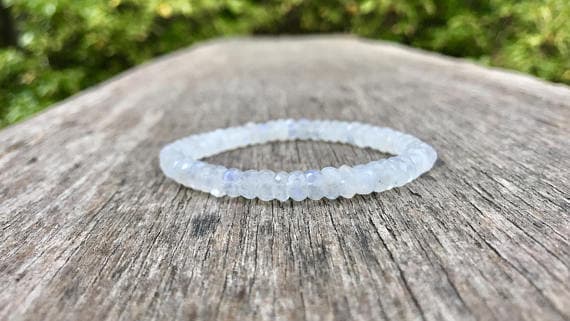 memorial gift 6mm Stretchable White White Moonstone Bracelet Rondelle, Smooth 7" for mens, womens, gf, bf & Adult.