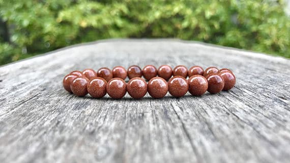 chakras simple 8mm Stretchable Golden Goldstone Bracelet Round, Smooth 7" for mens, womens, gf, bf & Adult.