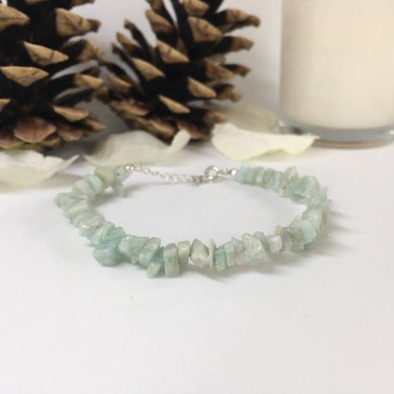 925 sterling Silver Anxiety Relief Calming 2x1-9x1mm stacking Blue Amazonite Bracelet Chips, Smooth 7" for mens, womens, gf, bf & Adult.