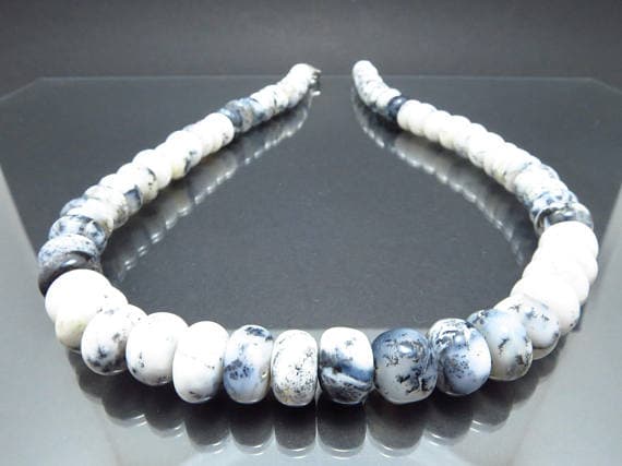 925 sterling Silver Natural 12mm stacking Black & White Opal Necklace Round, Smooth 16" for mens, womens.