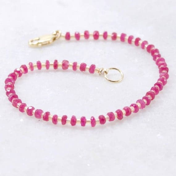 Pink Sapphire Gemstone Bracelet, Pink, Gemstone Bracelet, Golden Seed Beads 2.5mm  Code- WAR6562