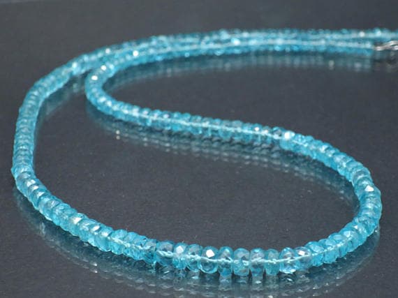 925 sterling Silver Personalized Gift 4-5mm stacking Blue Apatite Necklace Rondelle, Faceted 17" for mens, womens.