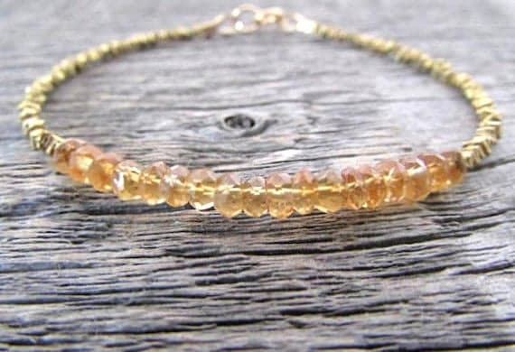 AAA++ Rare Quality Citrine Bracelet, November Birthstone Bracelet, Hill Tribe Brass Bracelet, Stack Bracelet, Chakra Bracelet, Brass Bead Bracelet, Women'Gift 3.5-4mm 7" Strand. Code- TJH391