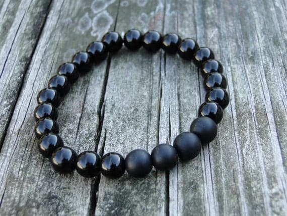 AAA++ Rare Quality Black Onyx and Black Jasper Bracelet, Gemstone Bracelet, Yoga Bracelet, Beaded Bracelet 8mm 7" Strand. Code- TJH299