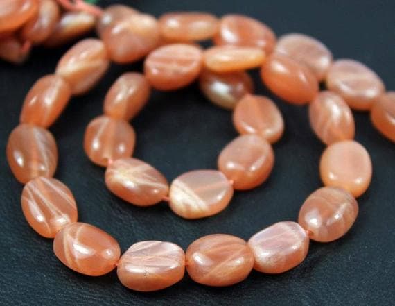 1 strand peach moonstone oval smooth 13'' long strand gemstone beads, jewelry supplies for jewelry making, bulk beads, for meditation jewellery for Reiki Healing  gemstone 8mm to 10mm