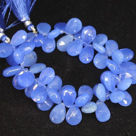 1 strand blue chalcedony pear drop faceted 8'' long strand gemstone beads, jewelry supplies for jewelry making, bulk beads, for meditation jewellery for Reiki Healing  gemstone 10mm to 14mm