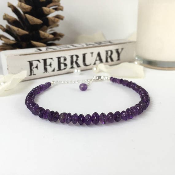 925 sterling Silver Wholesale 2x1-5x2mm stacking Purple Amethyst Bracelet Rondelle, Smooth 7" for mens, womens, gf, bf & Adult.