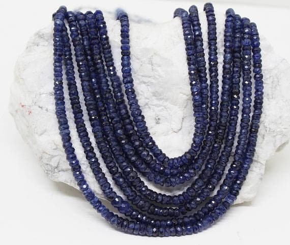 blue sapphire necklace rondelle faceted 18'strand gemstone beads, jewelry supplies for jewelry making, bulk beads, for meditation jewellery for Reiki Healing  gemstone 4-6mm