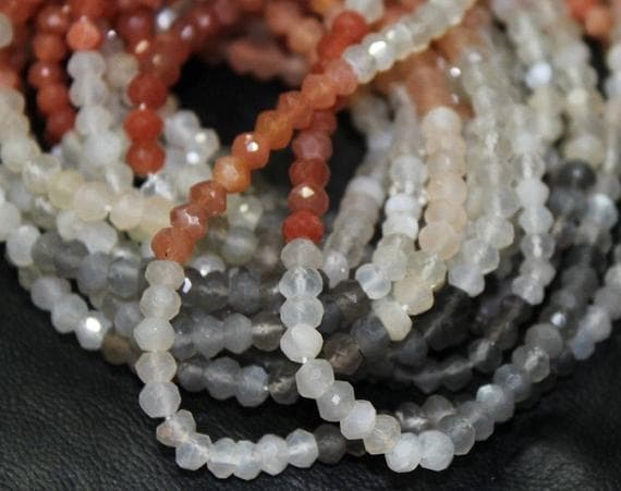 1 strand multi moonstone rondelle faceted 14'' long strand gemstone beads, jewelry supplies for jewelry making, bulk beads, for meditation jewellery for Reiki Healing  gemstone 4mm