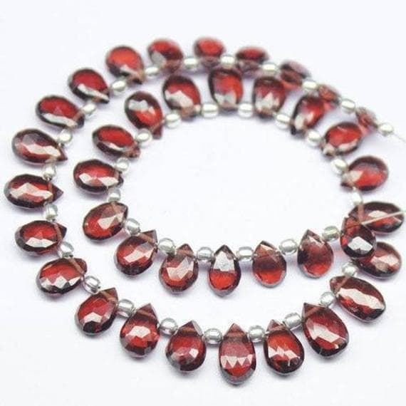 1 strand red garnet pear drop faceted 8'' long strand gemstone beads, jewelry supplies for jewelry making, bulk beads, for meditation jewellery for Reiki Healing  gemstone 6mm to 8mm