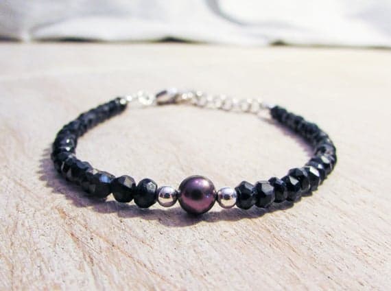 Black Tourmaline Bracelet, Black Stone Bracelet, Black Tourmaline Beaded, Boho Chic, Protective Stone bracelet, Pearl, Bohemian Chic, Black 3-3.5 mm Code- WAR6758