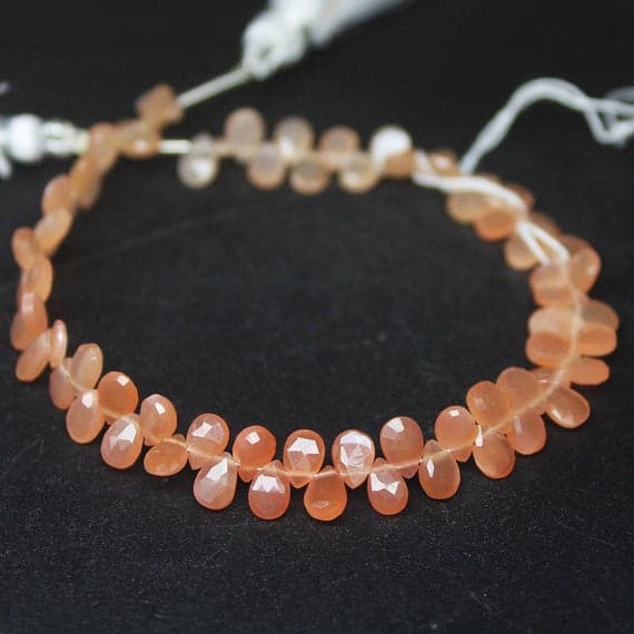 1 strand peach moonstone pear drop faceted 7'' long strand gemstone beads, jewelry supplies for jewelry making, bulk beads, for meditation jewellery for Reiki Healing  gemstone 5mm to 6mm
