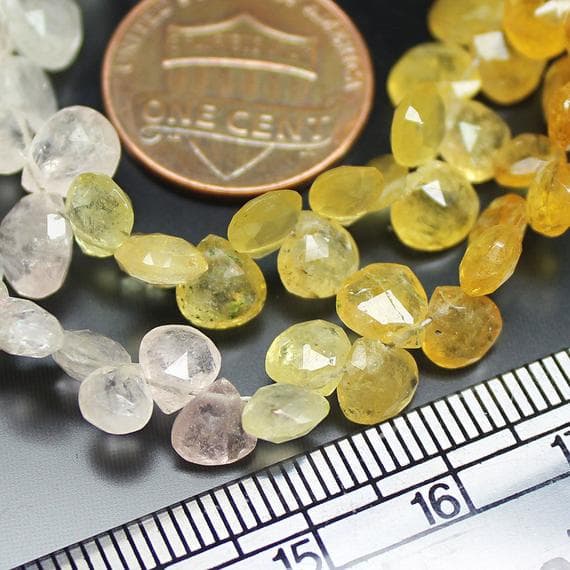 1 strand multi heliodor morganite heart drop faceted 9'' long strand gemstone beads, jewelry supplies for jewelry making, bulk beads, for meditation jewellery for Reiki Healing  gemstone 5mm