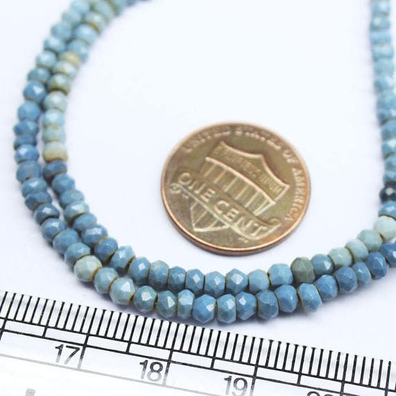 1 strand shaded blue opal rondelle faceted 16'' long strand gemstone beads, jewelry supplies for jewelry making, bulk beads, for meditation jewellery for Reiki Healing  gemstone 3mm