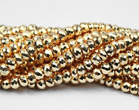 1 strand golden pyrite rondelle faceted 9'' long strand gemstone beads, jewelry supplies for jewelry making, bulk beads, for meditation jewellery for Reiki Healing  gemstone 7mm