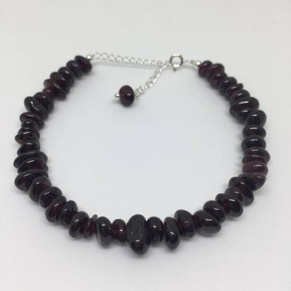 925 sterling Silver Anxiety Gemstone 5x4-11x8mm stacking Red Garnet Bracelet Fancy, Smooth 7" for mens, womens, gf, bf & Adult.