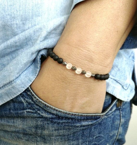 925 sterling silver Handmade Beaded 6mm Multi Colour BLACK onyx Mat  Stretchable Bracelet Round, Smooth 18cm for mens, womens, gf, bf and adults.