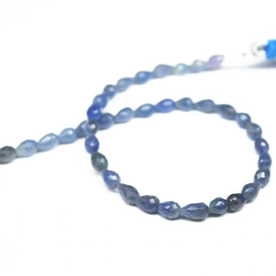 1 strand blue sapphire tear drop faceted 8'' long strand gemstone beads, jewelry supplies for jewelry making, bulk beads, for meditation jewellery for Reiki Healing  gemstone 4mm to 7mm