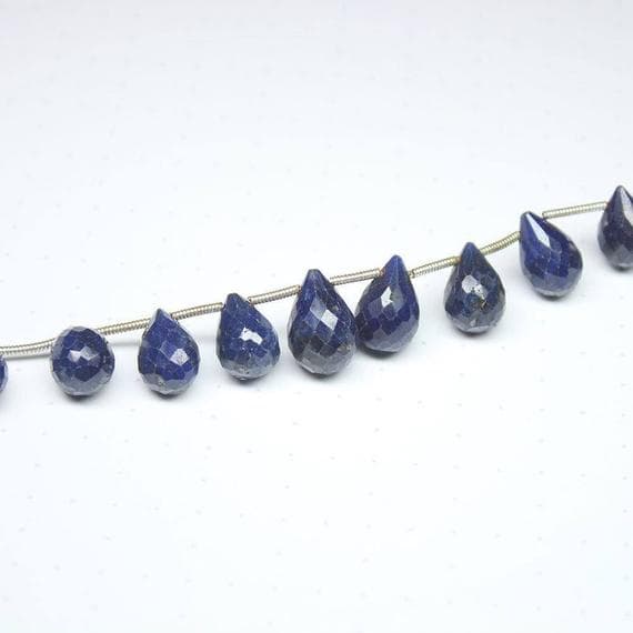 1 strand blue sapphire tear drop faceted 9'' long strand gemstone beads, jewelry supplies for jewelry making, bulk beads, for meditation jewellery for Reiki Healing  gemstone 9mm to 12mm