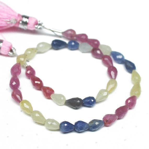 1 strand multi sapphire tear drop faceted 8'' long strand gemstone beads, jewelry supplies for jewelry making, bulk beads, for meditation jewellery for Reiki Healing  gemstone 5mm to 6mm