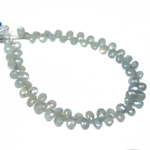 1 strand shaded grey sapphire pear drop faceted 8'' long strand gemstone beads, jewelry supplies for jewelry making, bulk beads, for meditation jewellery for Reiki Healing  gemstone 6mm to 8mm