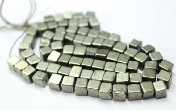 1 strand pyrite square cube smooth 16'' long strand gemstone beads, jewelry supplies for jewelry making, bulk beads, for meditation jewellery for Reiki Healing  gemstone 5mm to 6mm