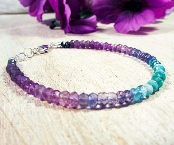 Purple Aqua bracelet, Amethyst Amazonite Iolite Bracelet, Colorful Stone, Ombre Beaded, Romantic, Multicolor ,Stackable Bracelet, Dainty 3-3.5 mm Code- WAR6749