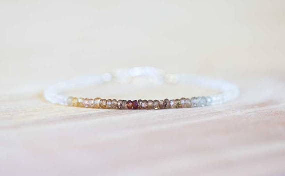 925 sterling silver Personalized Gift 3-3.5mm Multi Colour Rainbow Moonstone & Natural Zircon stacking Bracelet Rondelle , Faceted 18cm for mens, womens, gf, bf and adults.