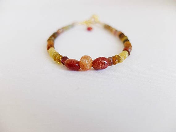 AAA++ Rare Quality Sunstone,Rhodochrosite Tourmaline bracelet,ombreTourmaline bracelet,Beaded multi gemstone stacking bracelet Stacking bracelet Rhodochrosite 3-4 mm Code- TJH98