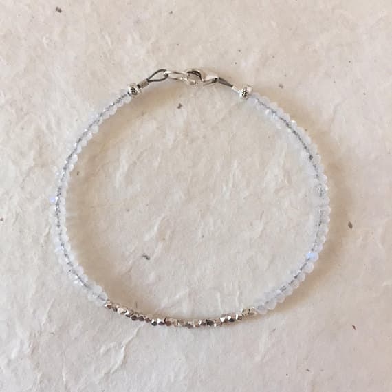 Moonstone Karen Hill Tribe Thai Silver Beaded Bracelet, Sundance Style, Boho Stacking Bracelet 3-4 mm Code- WAR6400