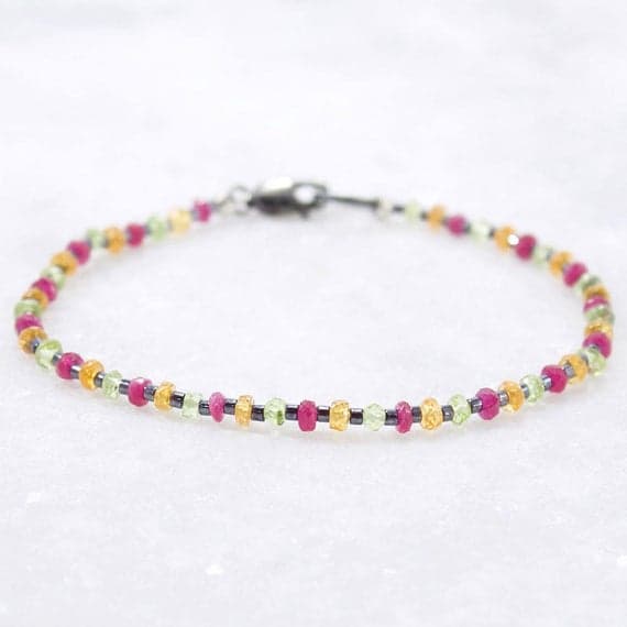Multi Gemstone Bracelet, Padparadscha sapphire, Pink Sapphire, Peridot, Gemstone Bracelet, Healing Bracelet 2.5mm  Code- WAR6531