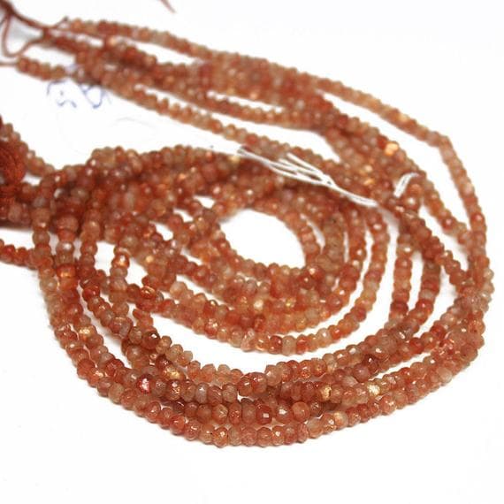 1 strand sunstone rondelle faceted 13'' long strand gemstone beads, jewelry supplies for jewelry making, bulk beads, for meditation jewellery for Reiki Healing  gemstone 3mm