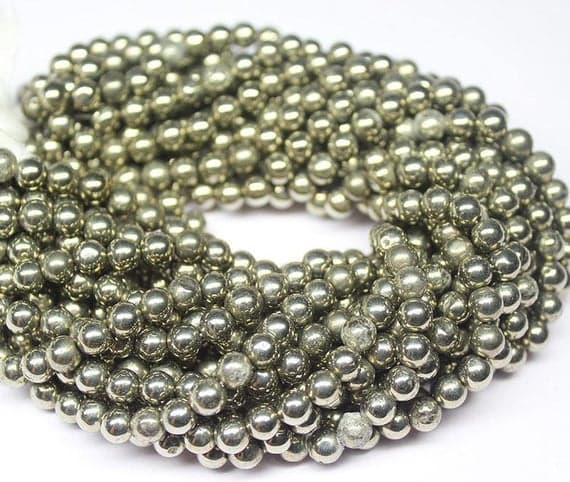 1 strand pyrite round ball smooth 10'' long strand gemstone beads, jewelry supplies for jewelry making, bulk beads, for meditation jewellery for Reiki Healing  gemstone 6mm