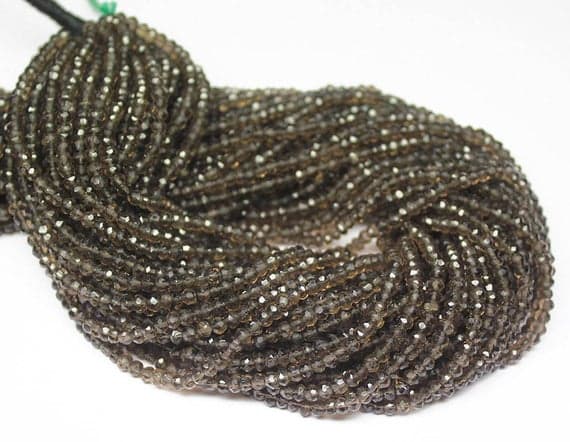 1 strand smocky quartz rondelle faceted 14'' long strand gemstone beads, jewelry supplies for jewelry making, bulk beads, for meditation jewellery for Reiki Healing  gemstone 4mm