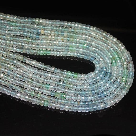 1 strand shaded aquamarine rondelle faceted 14'' long strand gemstone beads, jewelry supplies for jewelry making, bulk beads, for meditation jewellery for Reiki Healing  gemstone 4mm