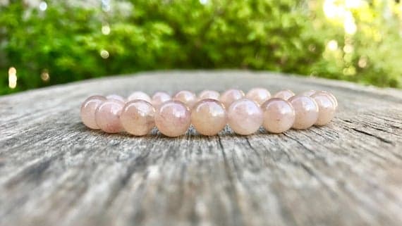 Grounding 8mm Stretchable Pink Strawberry Quartz Bracelet Round, Smooth 7" for mens, womens, gf, bf & Adult.