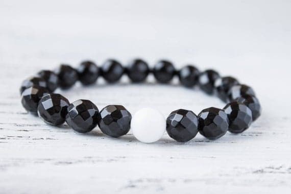 Black Faceted Beads White Jade Crystals Yoga Bracelet Moms Bracelet Wife Gift Cousin Gift Taurus Bracelet Young Girl Bracelet BFF Bracelet 8mm  Code- WAR9200