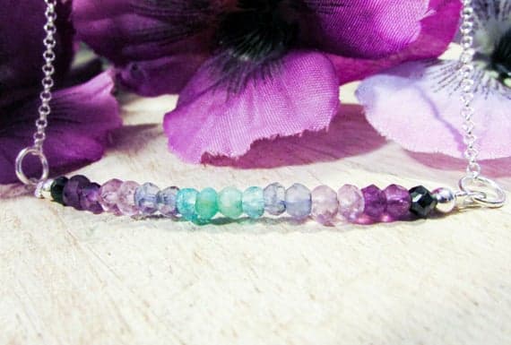 Naturelove Gift, Aqua Purple Stone Necklace, Amethyst Amazonite Iolite Necklace, Shaded Blue Purple, Bohemian Ombre Beaded, Colorful Purple 3-4mm Code- WAR6762